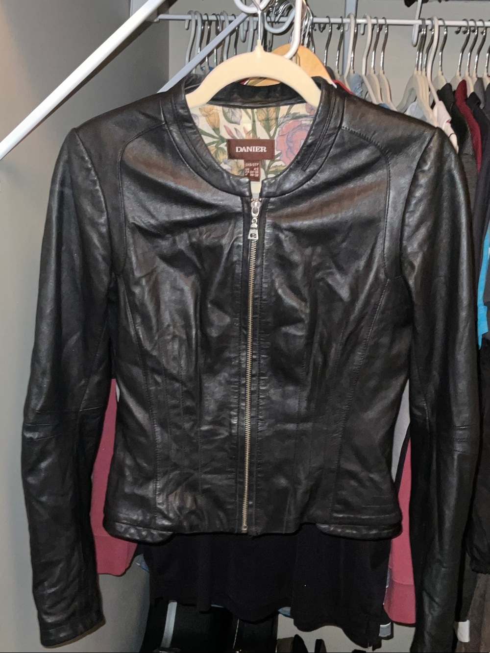 Danier Black Fitted Leather Zip Jacket
